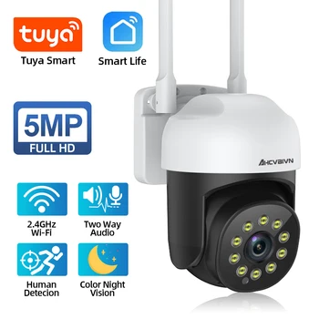 Tuya 5MP Wifi PTZ Камера Безопасности Наружная Полноцветная Камера Ночного Видения Беспроводная Камера Видеонаблюдения Smart Life 2 Way Audio