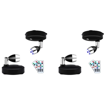 Беспроводные точечные светильники с батарейным питанием, Светодиодные прожекторы с регулируемой яркостью и дистанционным поворотом Настенного светильника (4 шт.)