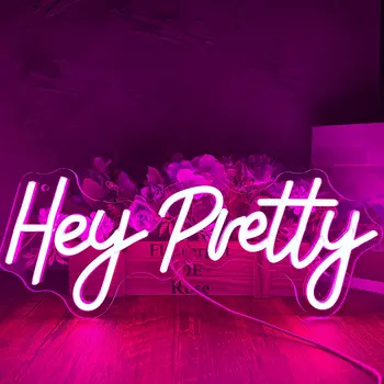 Привет, симпатичная неоновая вывеска, светодиодный неон для декора бара в спальне, Девичник, позитивный розовый декор комнаты