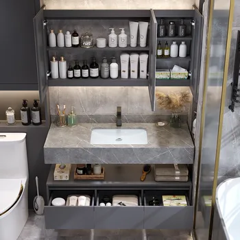 Комбинированный шкаф для ванной комнаты с каменной плитой, легкий роскошный простой умывальник, набор для унитаза
