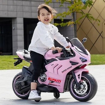 Детский Электрический Двухколесный мотоцикл С перезаряжаемыми крутыми огнями, музыкой с двойным приводом, Электрический мотоцикл со вспомогательными колесами