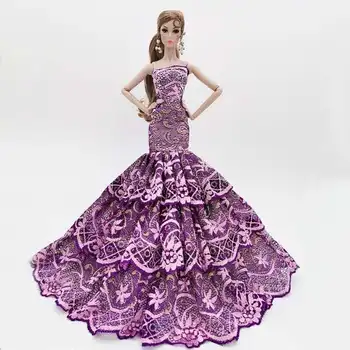 Фиолетовые кружевные модные платья для кукол Барби; Одежда для кукол; Свадебное платье с рыбьим хвостом; Праздничное платье для детей 1/6 BJD Toys