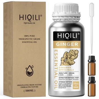 HIQILI 500 МЛ эфирных масел имбиря 100% чистой природы для ароматерапии | Используется для диффузора, увлажнителя, массажа | Профилактики гриппа