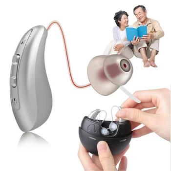 1 Пара перезаряжаемых слуховых аппаратов BTE Невидимый усилитель звука при потере слуха, драйвер арматуры, Регулируемый тон для глухих пожилых людей