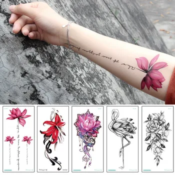 временная повязка татуировки водонепроницаемая временная татуировка наклейка цветок лотоса татуировка рукав женщины запястье руки рукава татуировка поддельная девушка
