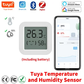 Термометр-гигрометр Tuya, Датчик температуры и влажности Zigbee, Мини-ЖК-цифровой дисплей, Bluetooth-совместимый для умного дома