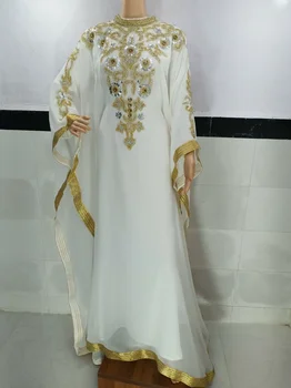 Белый халат, расшитый блестками и бисером, кафтаны, платье Фараша Абайя, очень модное длинное платье
