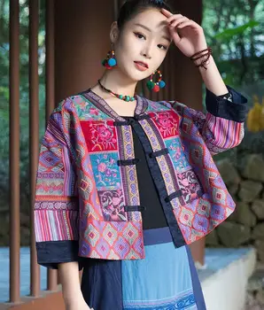 Китайская народная женская куртка, весеннее пальто, этнические топы с вышивкой, винтажные