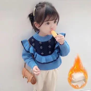 Свитер для девочек, Новинка 2020 года, Детский хлопковый трикотаж, весенне-осенне-зимний пуловер с круглым вырезом, кашемировый утолщенный