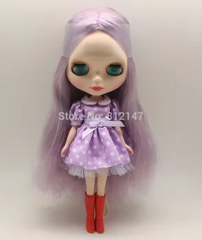 Кукла ню Блит, черная кукла со светло-фиолетовыми волосами