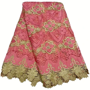 Кружевная ткань с вышивкой в африканском стиле с камнями, Кружевная ткань из тюля персикового цвета, французское сетчатое кружево, высокое качество, 5 ярдов, мода