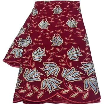 Швейцарская вуалевая кружевная ткань с камнями для женского платья, Хлопчатобумажная ткань, винная Лафайя, 5 ярдов