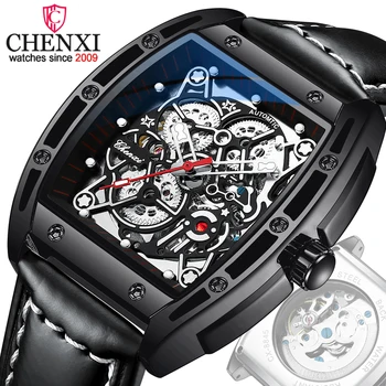 CHENXI Design Новые мужские автоматические механические часы, водонепроницаемые часы с квадратным циферблатом, Роскошные брендовые кожаные деловые спортивные часы