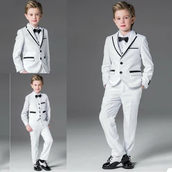 2021 Белая Официальная одежда с цветочным Узором Для мальчиков, Куртка, Брюки, Комплект из 3 предметов, Костюмы для Свадебного Ужина для Детей, Детские Смокинги