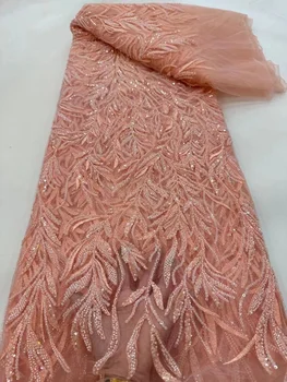 Роскошная французская Кружевная ткань из Тюля с блестками, Африканская Кружевная ткань Ручной работы, Вышитая бисером, для пошива свадебного платья в Нигерии